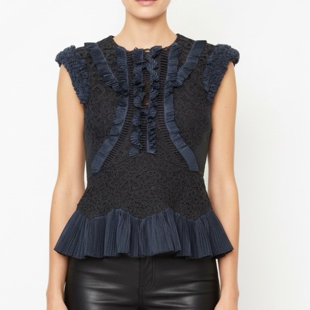 Rebecca Taylor Peplum Top Vien Lace Shirt Size  M